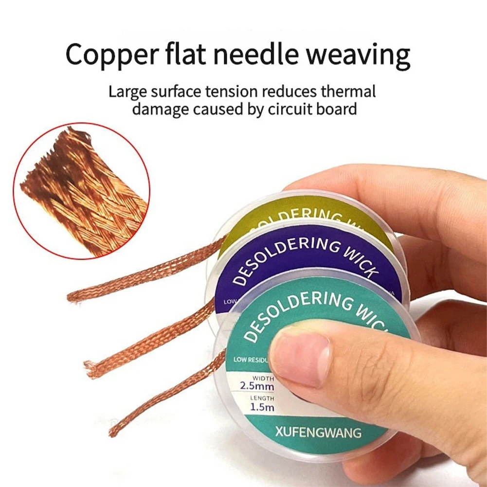 

Solder Wick Braid No Clean Flux 0.8-4.0mm Width Desoldering Wick Solder Remover Ribbon Oxygen-free Copper Bobbin 1.5m Long