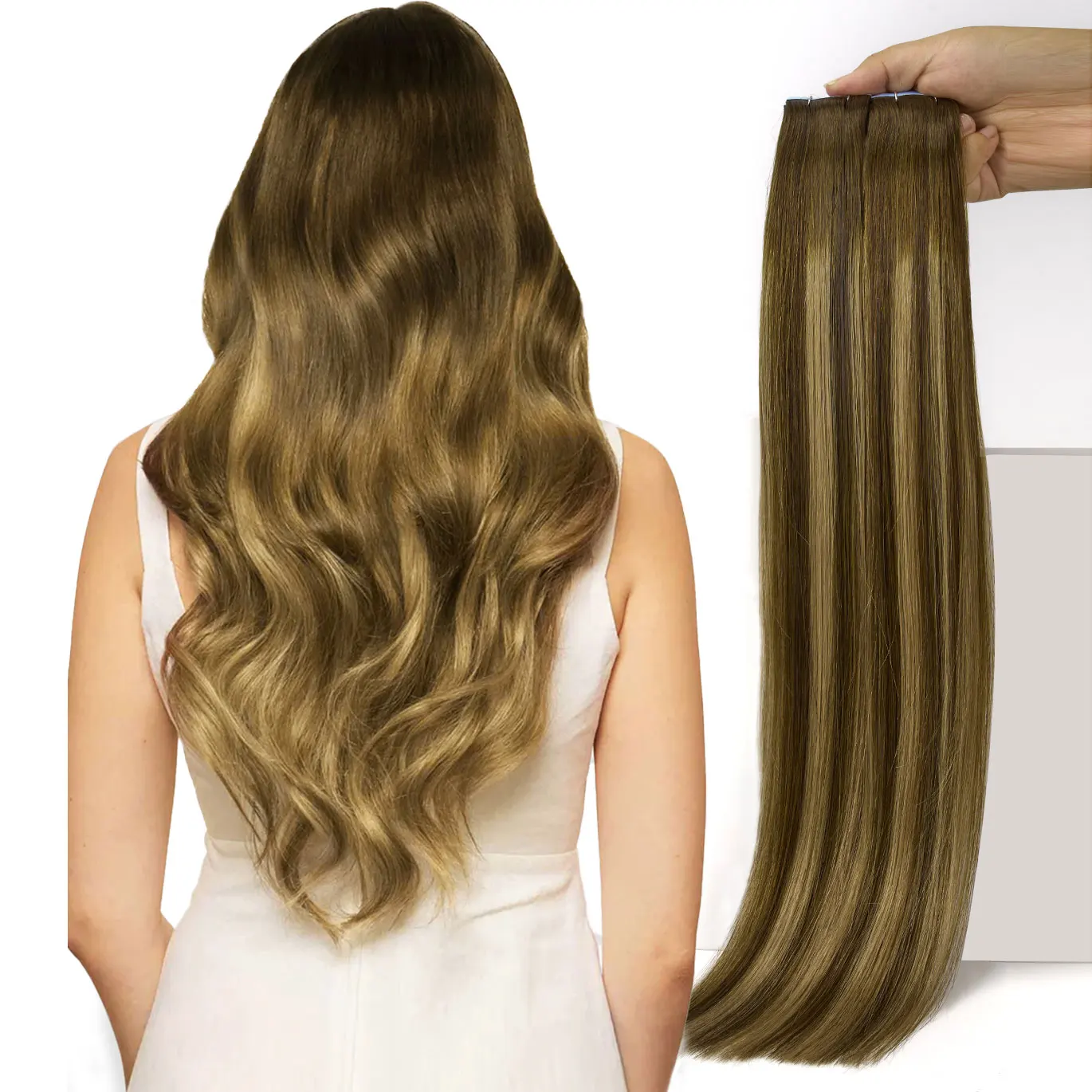 

Лента LOVELINE для наращивания волос, человеческие волосы, балаяж, шоколадно-коричневый и карамельный блондин, бесшовная невидимая роскошная лента для волос