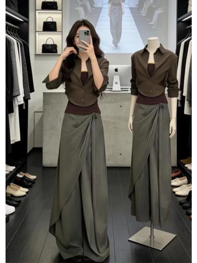 

plus Size Fashionable Color Block Shirt Women's Slimming Top Cover up Summer New Style French Style High Waist Long Sleeve