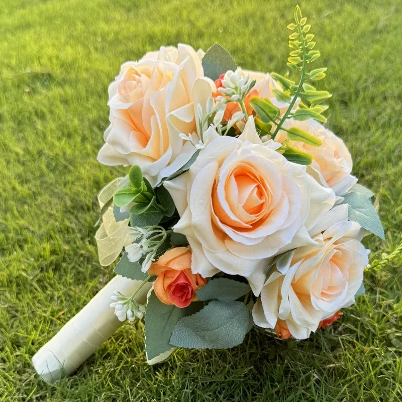 1pc Artificial Silk Rose Bridal Bouquet Pearl Flower Wedding Tossing Bouquet Valentine's Day Decoration Church Party Decoration