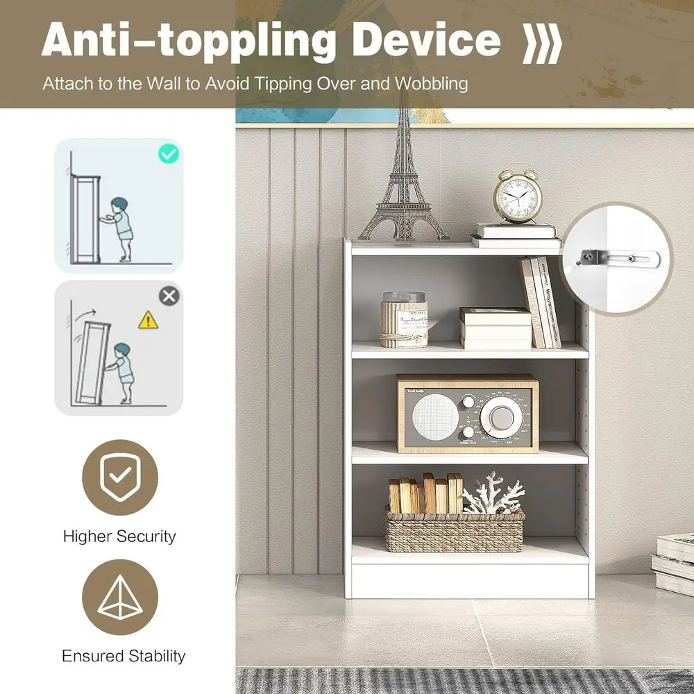 3-Tier Open Bookcase Set with 18-Position Adjustable Shelves, Anti-Toppling Devices, and Multi-Purpose Display Storage for Livin view 6