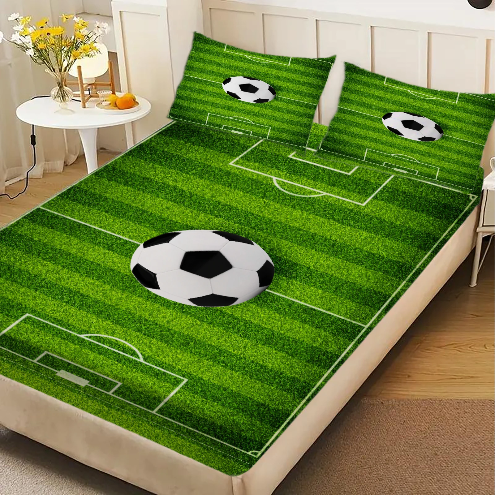1 Football Pattern digital printed frosted Fitted Sheet,bedroom printed bed cover,bedding(No pillowcase)