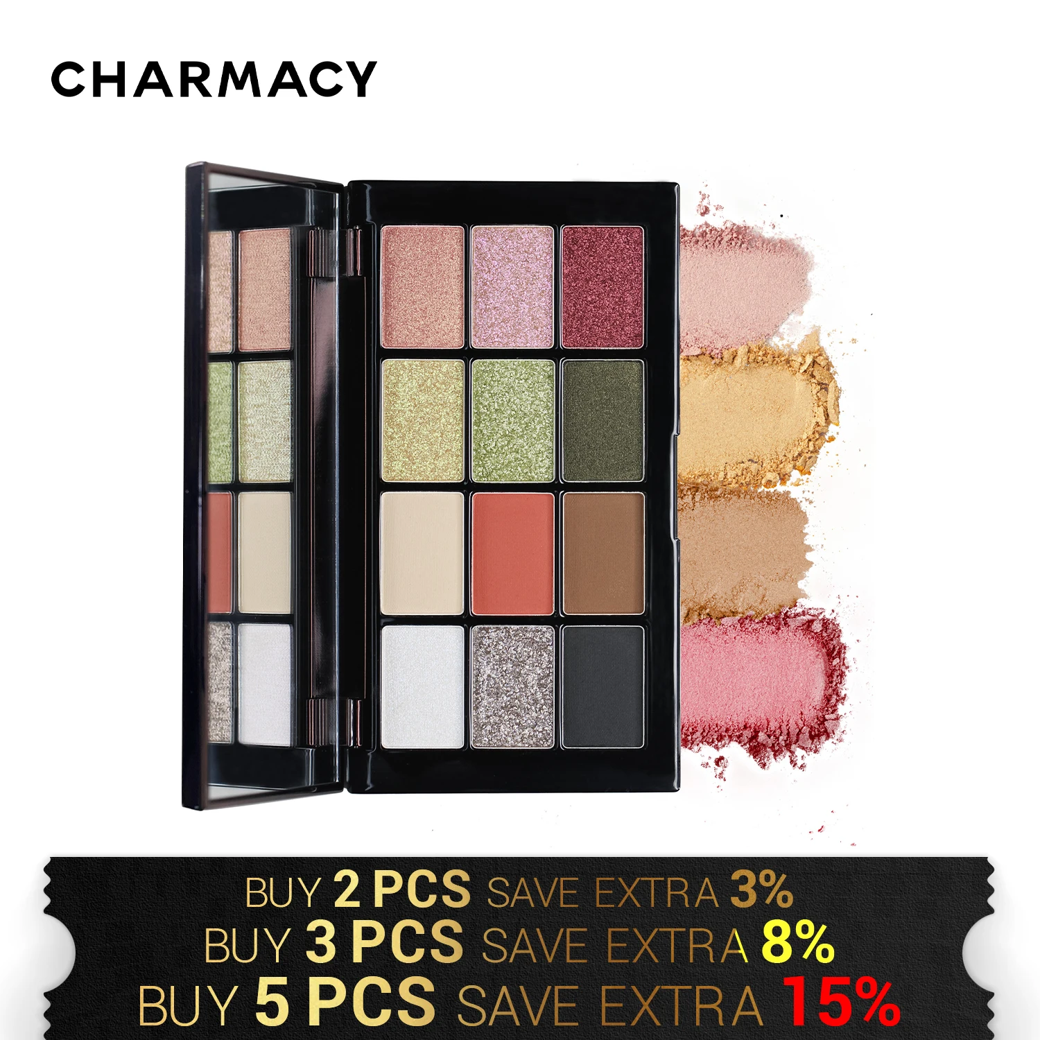 CHARMACY 12 Colors Glitter Eyeshadows Palette Shiny Long Lasting Waterproof Professional Eye Shadow Makeup for Women Cosmetics