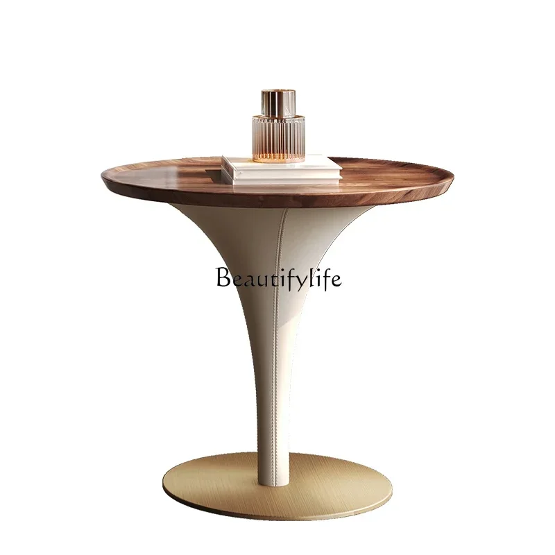 

45Ljy Italian minimalist marble corner few living room black walnut solid wood edge few