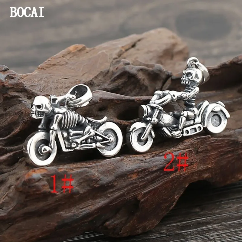 BOCAI New S925 Sterling Silver Retro Classic Fashion Punk Style Hip Hop Skeleton Motorcycle Pendant Men And Women.