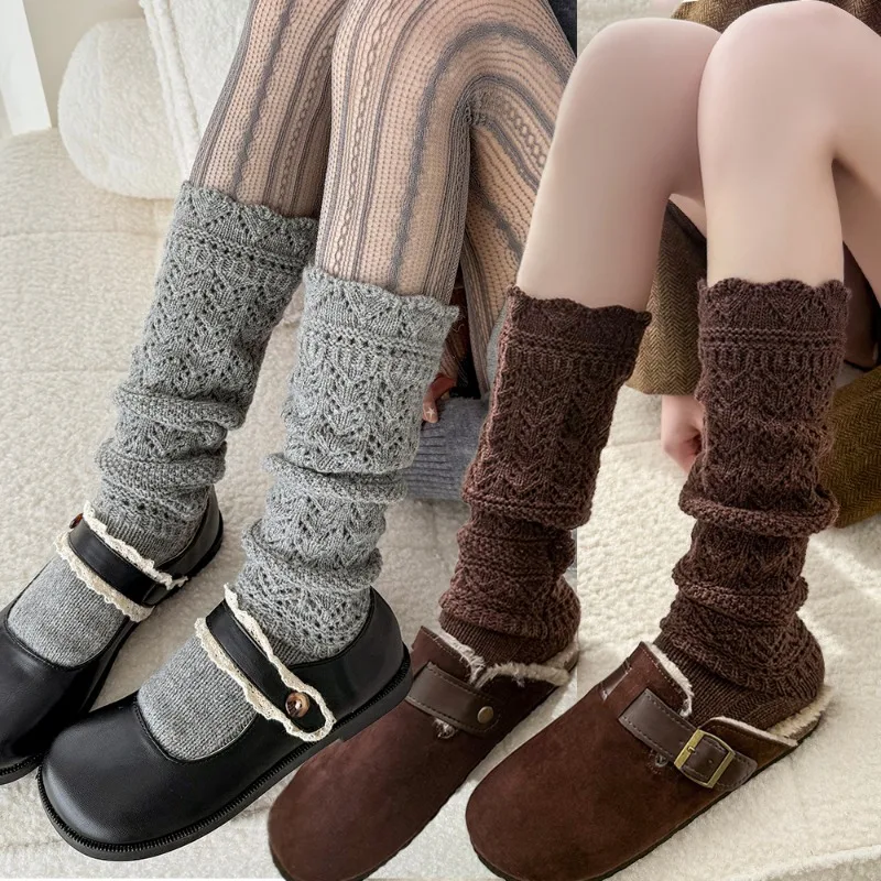 

Осень-зима, женские вязаные носки, удобные теплые мягкие ажурные гольфы, однотонные милые чулки, домашние длинные носки