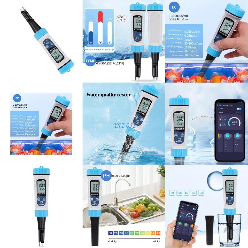 

E15A 5 in 1 Meter Acidity Tester,Digital Acidity Meter for Water, Acidity Temp Tester,Accuracy for Water