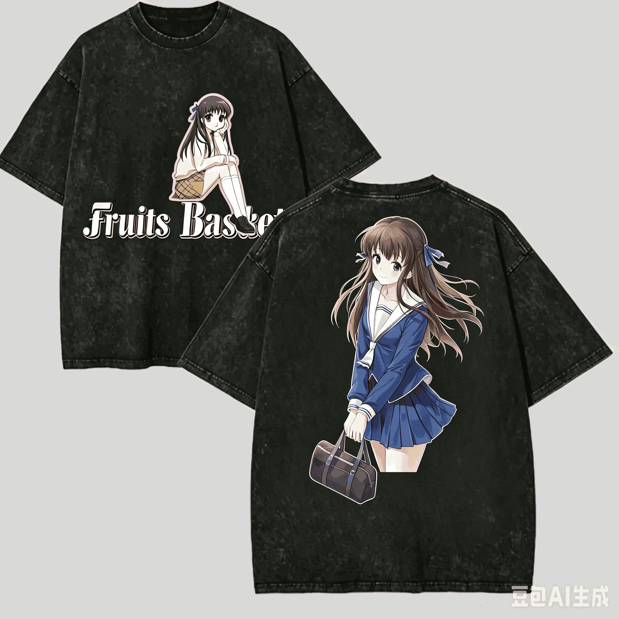 Fruits Basket Washed T-shirt Anime Lover Harajuku New Model Unisex Oversized Vintage Loose Streetwear Short high quality Couples
