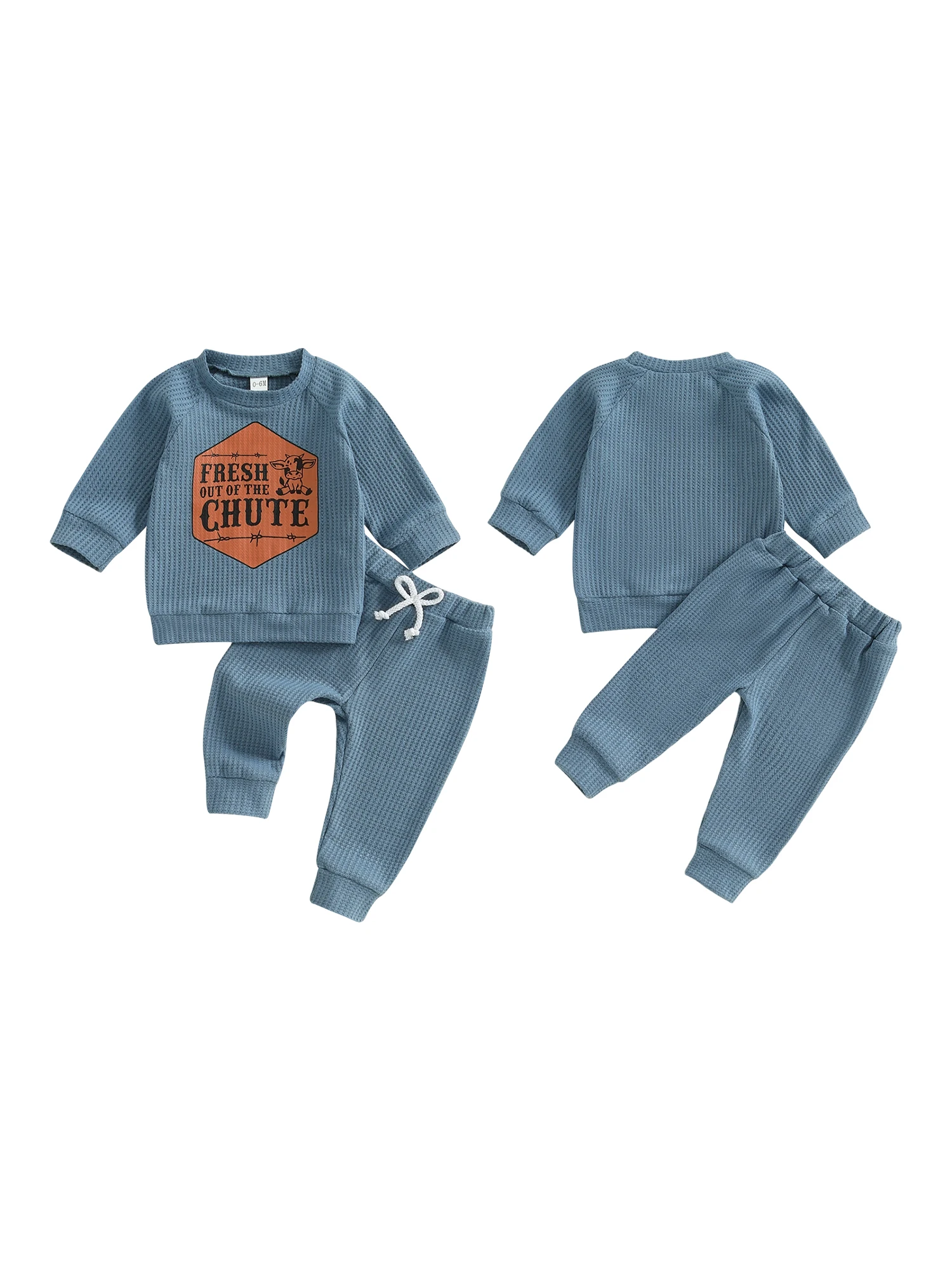 

Infant Boys Autumn Ensemble with Printed Letters Long Sleeves Round Neck Pullover Elastic Waistband and Bow Pants - 2 Piece
