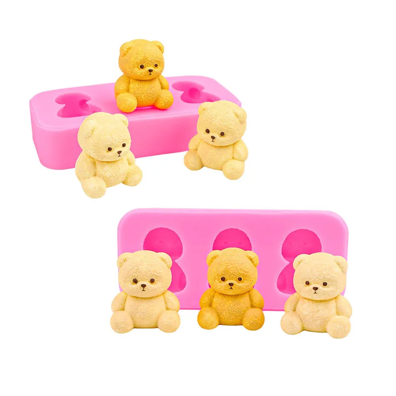 3D Bear Silicone Fondant Mold For Birthday Party Cake Decoration Cupcake Topper Chocolate Candy Kitchen Tools Epoxy Resin Craft
