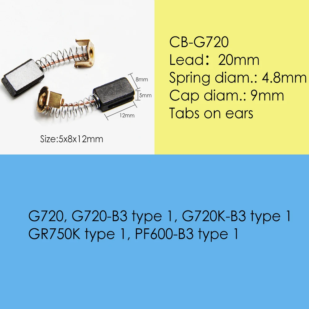 Imagem -03 - Escovas de Carbono 5x8x12 mm para Moedor de Ângulo Black Decker G720 Ferramentas Elétricas Motores Elétricos Peças de Reposição Substituição 10 Pares de