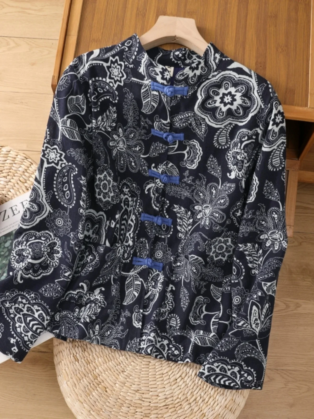 

Женский джемпер из хлопка и льна в стиле ретро в китайском стиле, длинный кардиган на пуговицах большого размера с воротником-стойкой