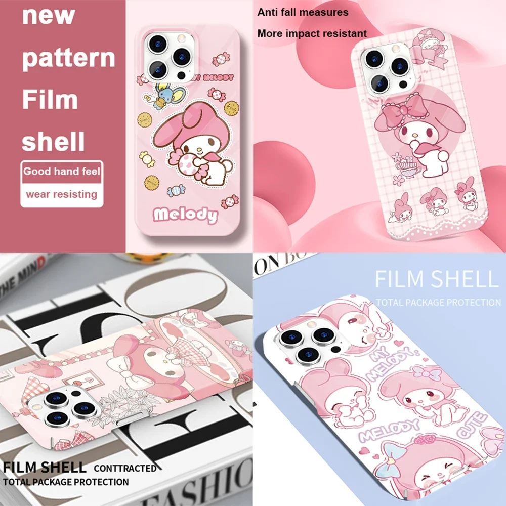 

S-Sanrio Cute Melody for Phone Case for iPhone 16 15 14 13 12 11 Pro Max XS XR XSMax 6 7 8 Plus Glossy HD Hard PC Cover