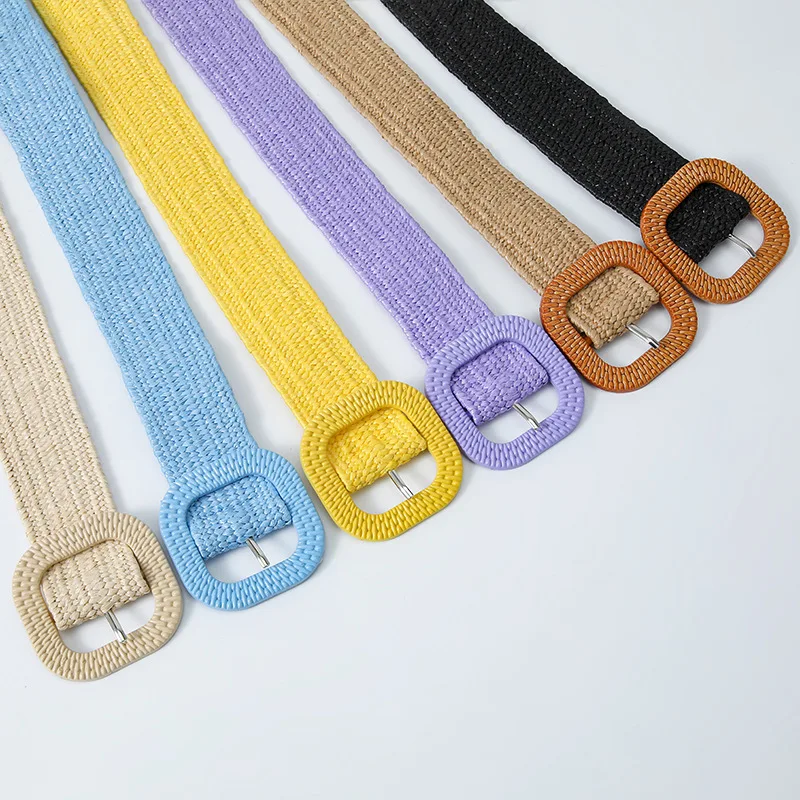 New Women‘s Straw Woven Elastic Stretch Waist Belts for Women Candy Color Fashion Vintage Bohemian Dress Braided Belt