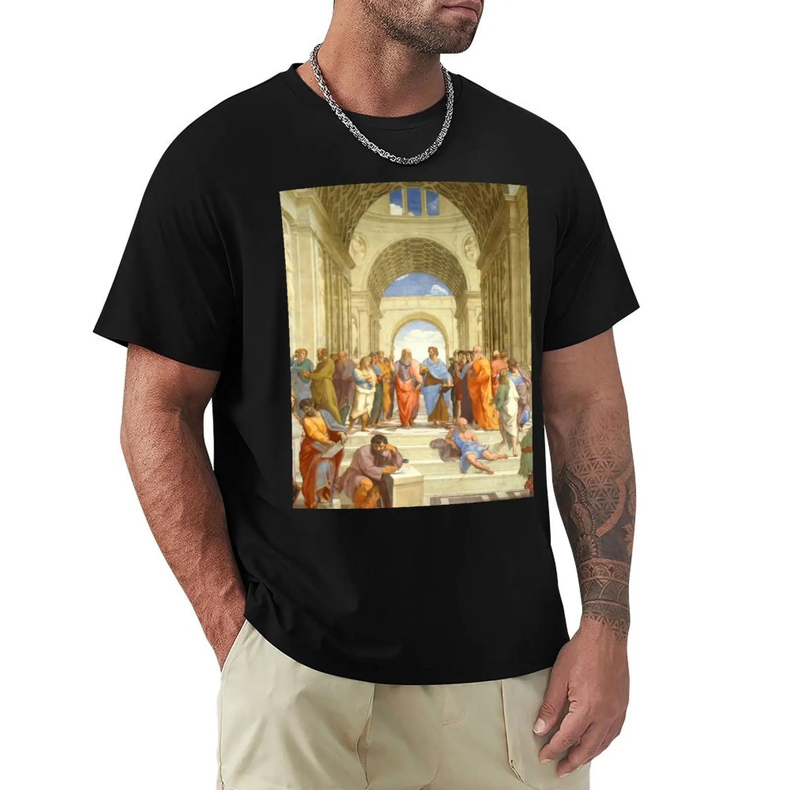 Raffaello Sanzio da Urbino The School of Athens, 1509-1510 Camiseta de algodão básico que não encolhe