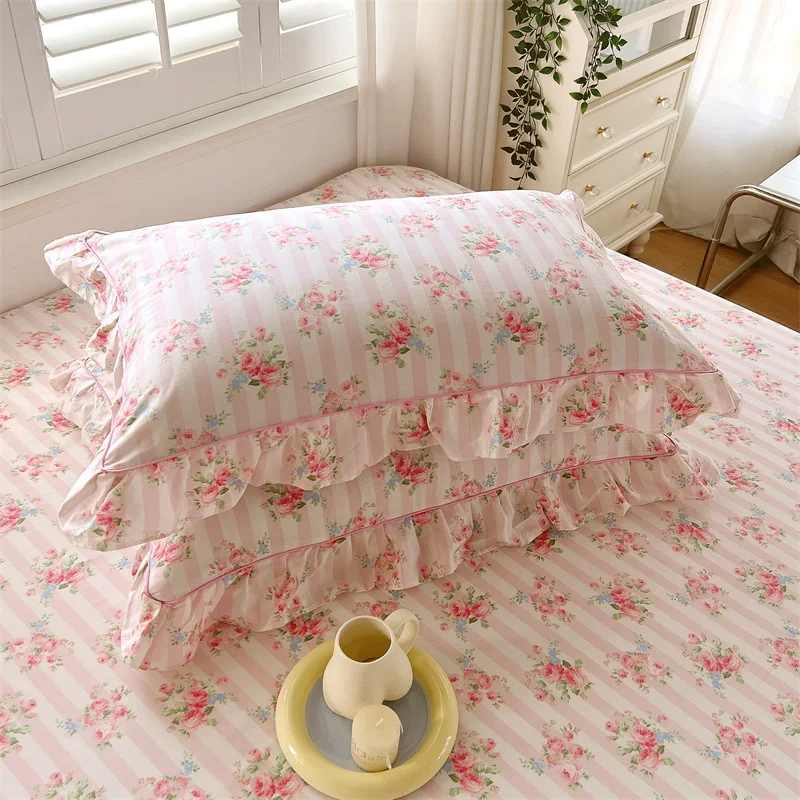 Bonenjoy 2pcs Pillow Case 100% Cotton Pillow Cover 48x74cm Cushion Cover for Bed Floral Style Pillowslip Ruffles Pillowcase 베개커버