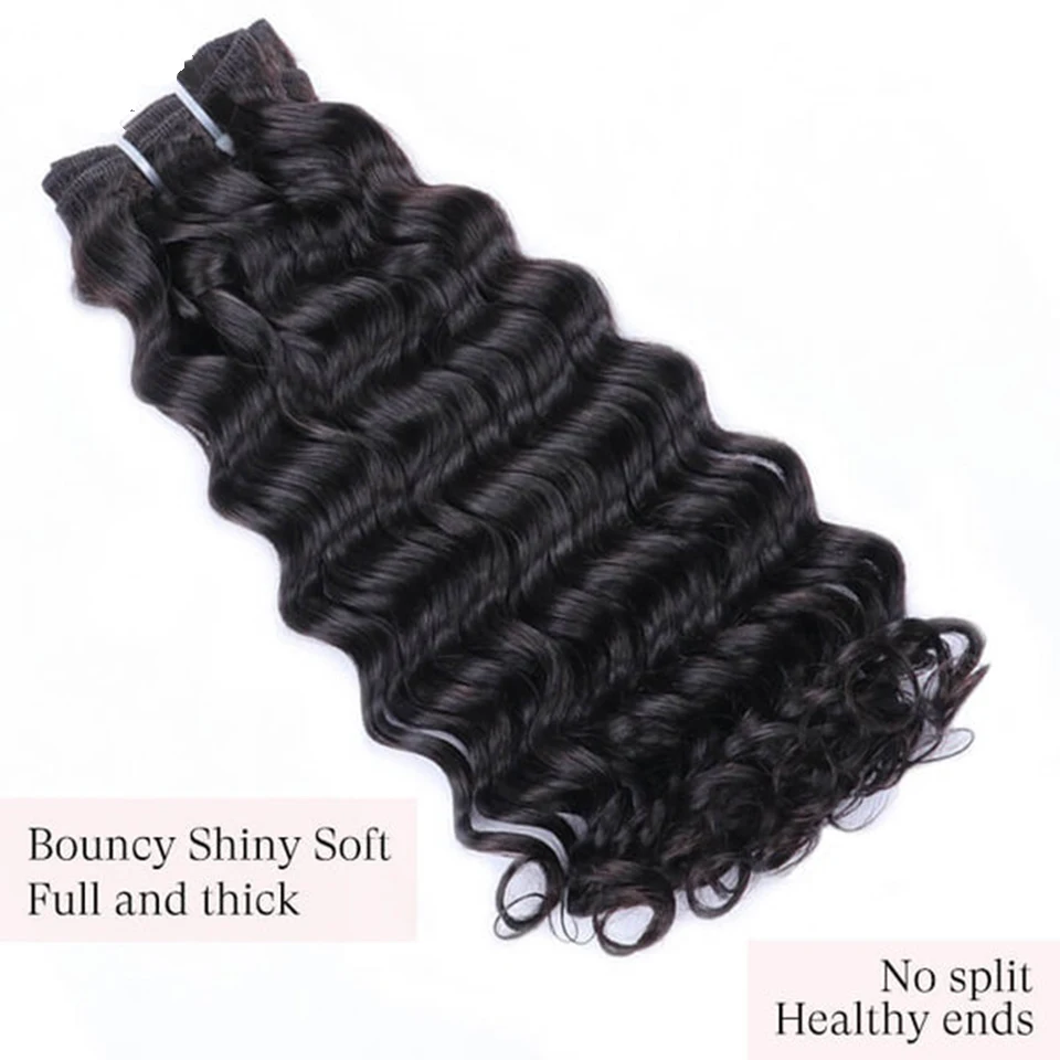 Brazilian Deep Wave Double Drawn Hair Bundles 10"-26" Natural Color 1pc / 3pc Lot Full End Virgin Human Hair Weave