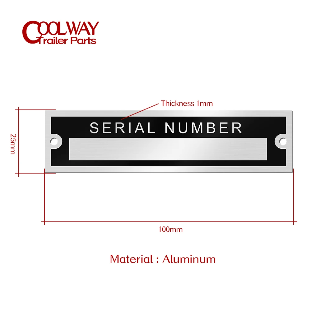 100 X 25 Numero di serie Telaio in alluminio ID Tag Identificazione veicolo VIN Piastra Vuota incisa Rimorchio Roulotte RV Camper Parti