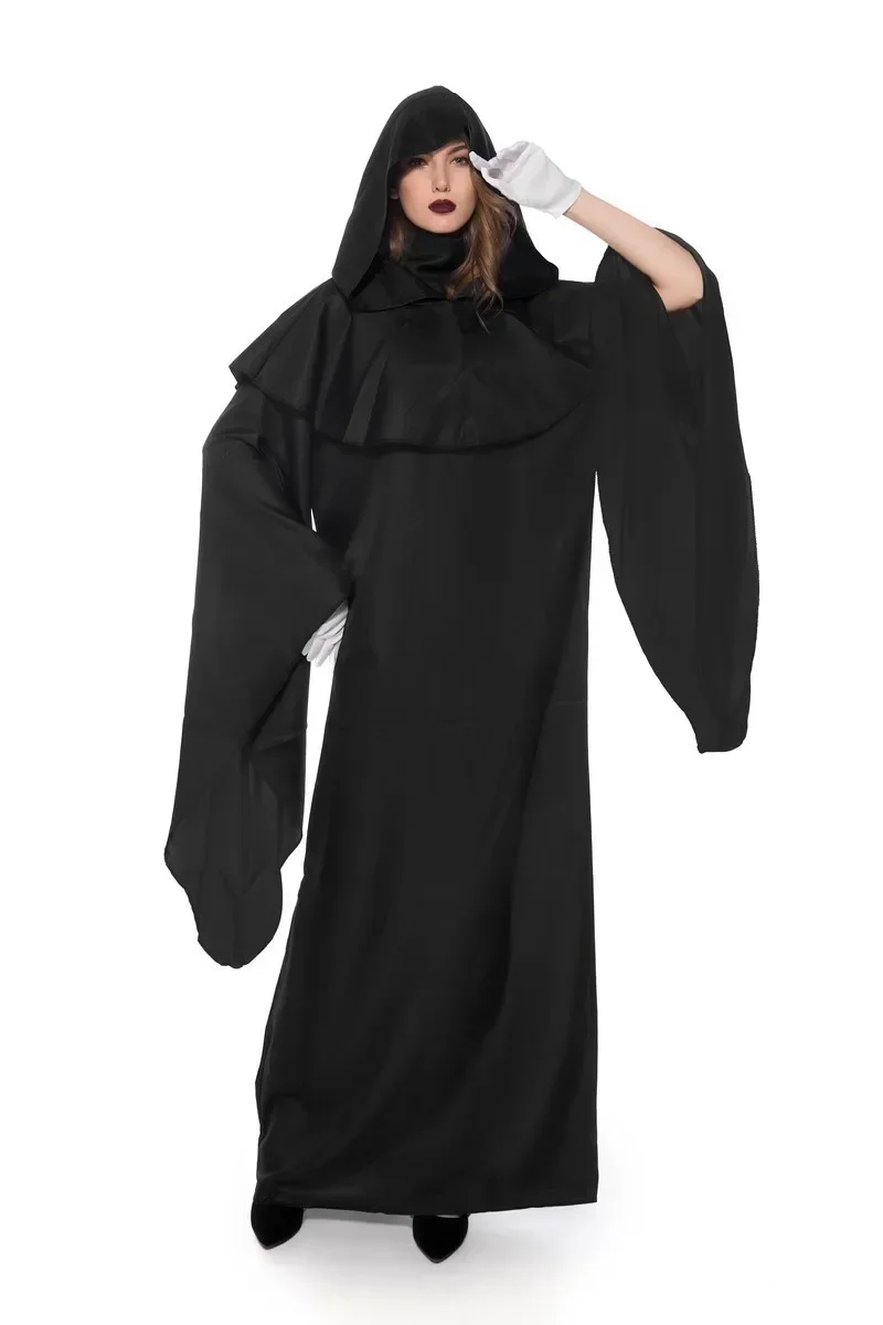 Grim Reaper Costume Cos Horror Demone Abito con cappuccio Vestito Adulti Uomini Halloween Purim Cosplay Vampiro Diavolo Costumi