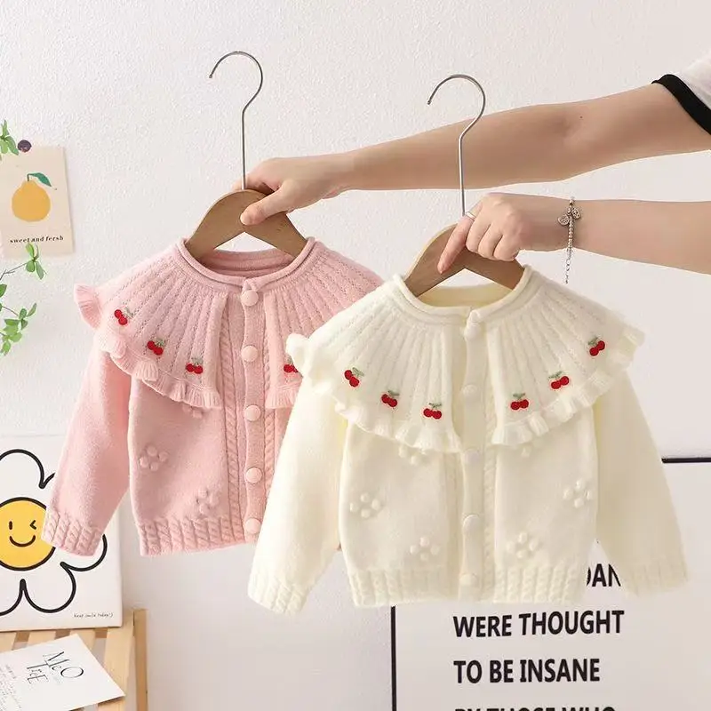 

Kids Girls Sweaters Baby Girl Floral Pattern Knitted Cardigan Autumn Winter Hairball Cotton Tops Children's Coat Clothes 1-6Year