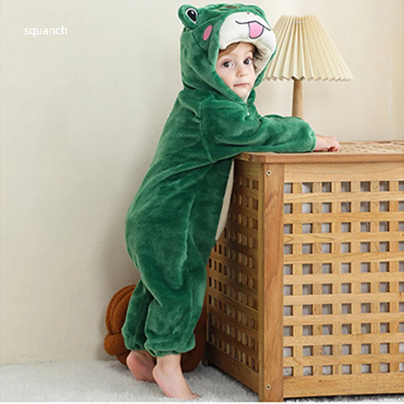 Cute Baby Frog Costume Halloween Animal Cosplay Suit Boy Girl kigurumis Outfit Winter Warm Clothes Bebe Festival Jumpsuit 0-3Y