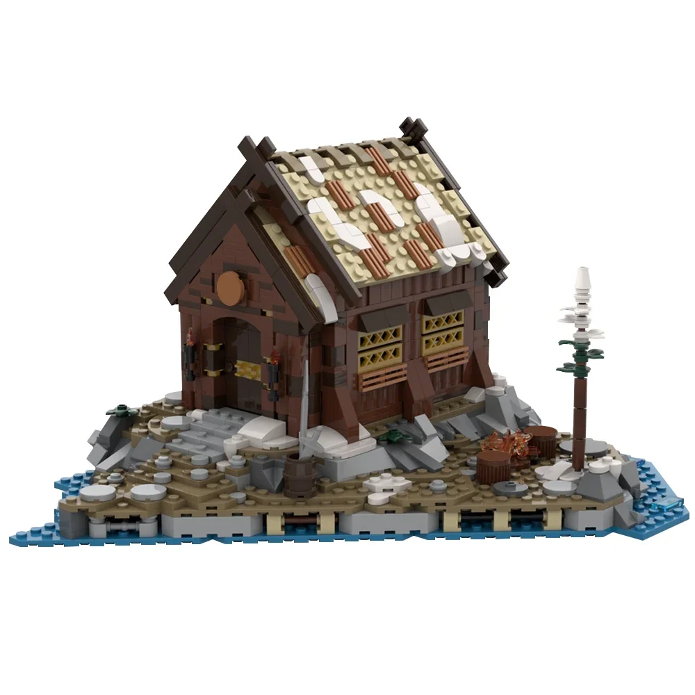 MOC Medieval Vikings Architecture Vikingeds Village Building Blocks Vikings Longship Model Houses Bricks DIY Assembled Toy Gift