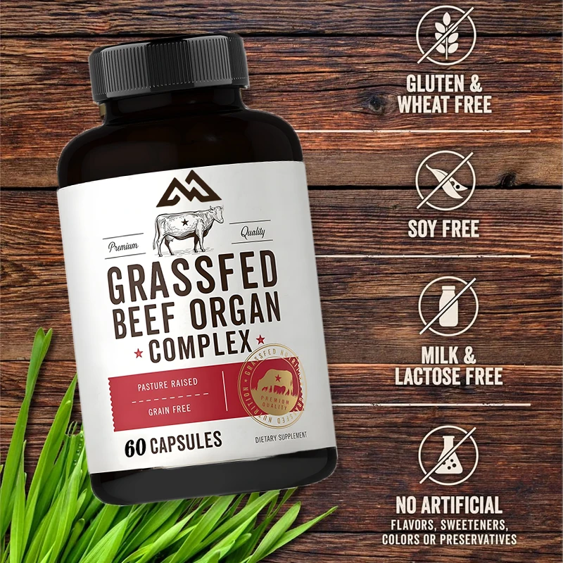 Grass fed beef organ complex | 60 grain pasture fed, grain free supplement containing dry liver, kidneys, pancreas, etc