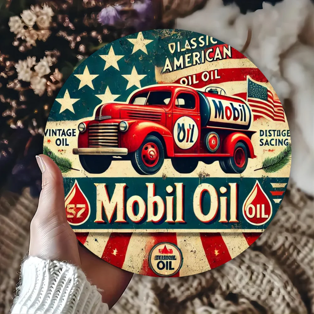 عبوة من علامة محطة الوقود المعدنية المصنوعة من الألومنيوم بزيت موبيل الساحر، مثالية لحفلة واحدة بنمط صدئ #3