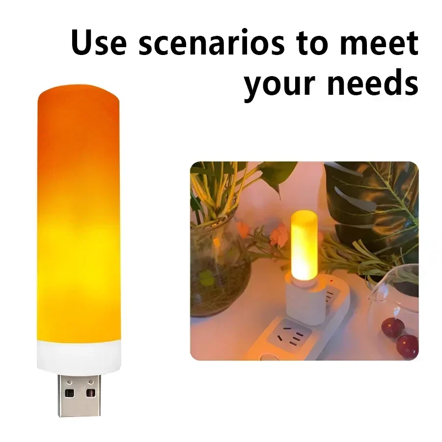 USB LED Flameless Night Light, Lâmpada de chama simulada, Luzes de vela, Home Decor, Holiday Party