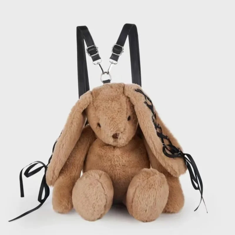 New Niche Design Plush Rabbit Backpack Women Faux Fur Cute Rabbit Bags Versatile Lace Strap Personalized Fashionable Luxury Bags