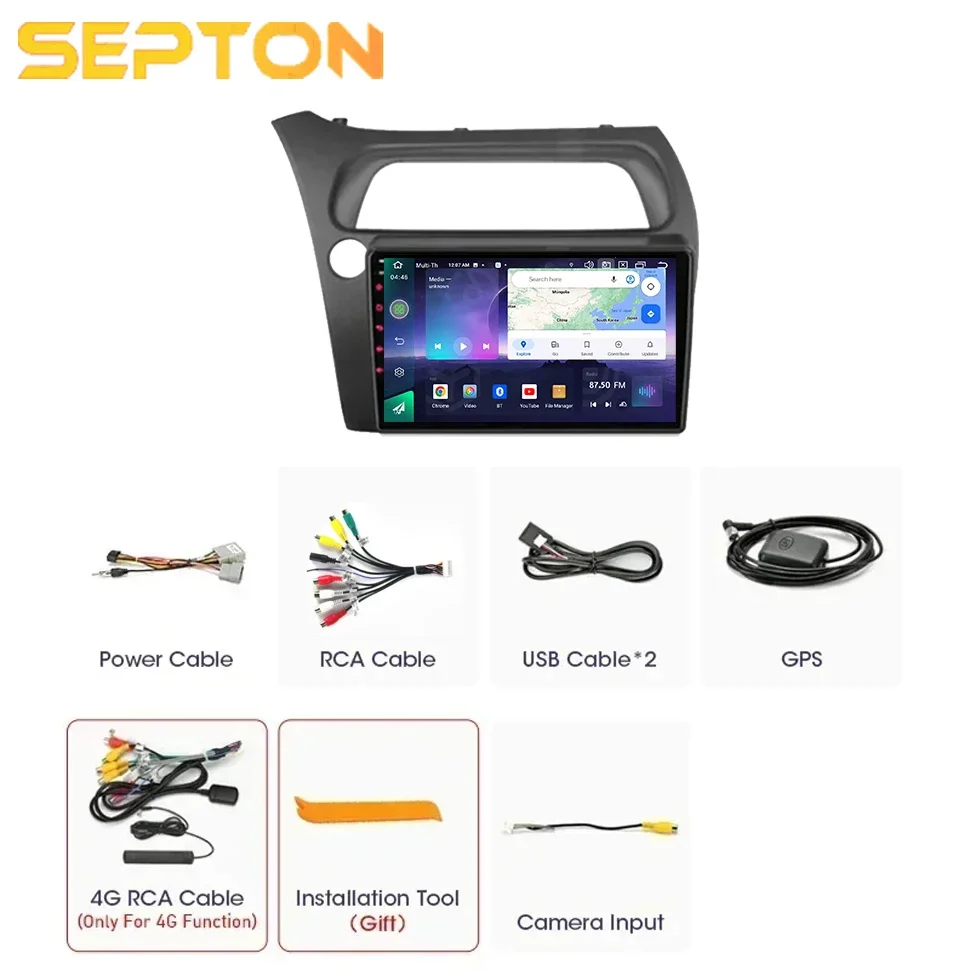 Автомобильное стерео радио SEPTON 8 + 128G для Honda Civic Hatchback 2006-2011, мультимедийный плеер для CarPlay, GPS, 4G, NET, 8 ядер, Wi-Fi, Android 12