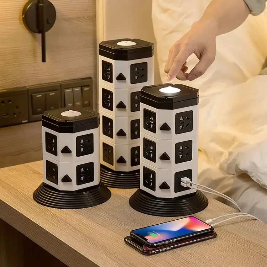 Tower Power Strip Vertical Desktop Multi Socket Cabo de Extensão Proteção contra Sobrecarga 11 15 Tomada com Dual Usb 18 m