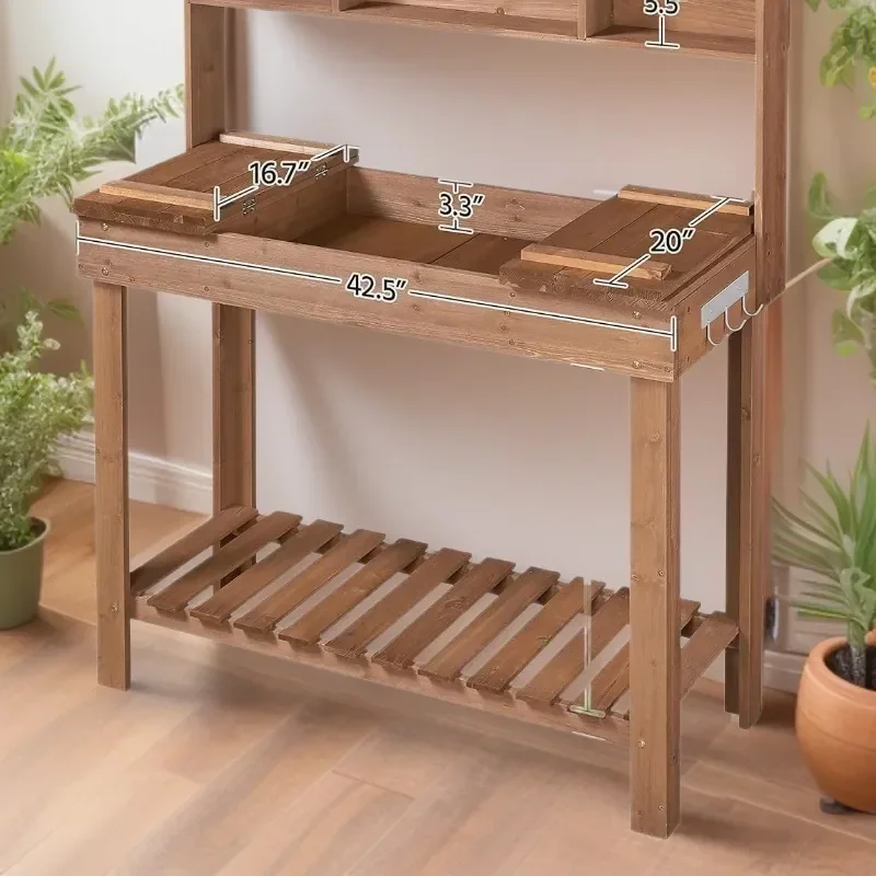 Outdoor Potted Plant Workbench Garden Work Table Pushable Drawer Wooden Gardening Solid Wood Tool Rack