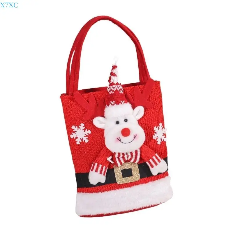 X7XC Christmas Candy Bags For Kids Felt Carrying Pouches With Santa And Snowman Gift Bag Festive Treat Holders