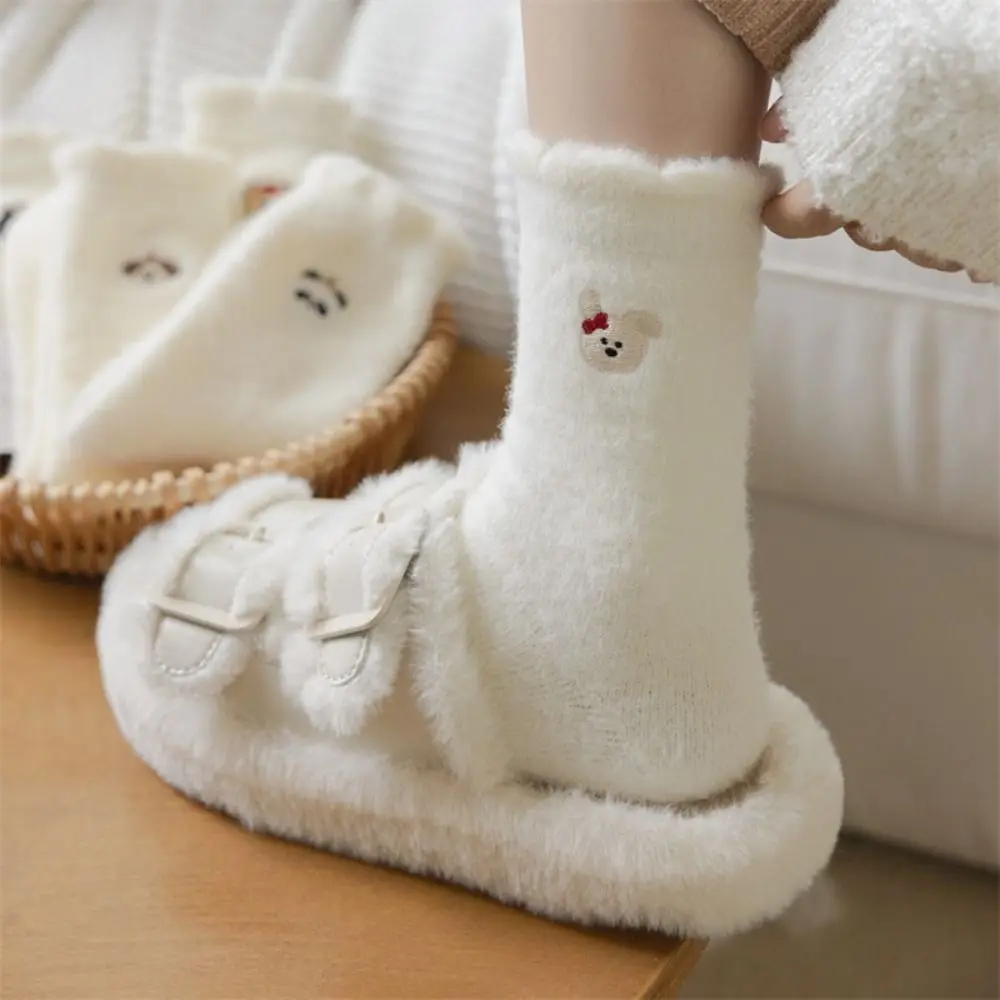 Cute Cartoon Mink Velvet Socks Anti-slip Thermal Floor Plush Sock Thicken Winter Warm Fluffy Mid Socks