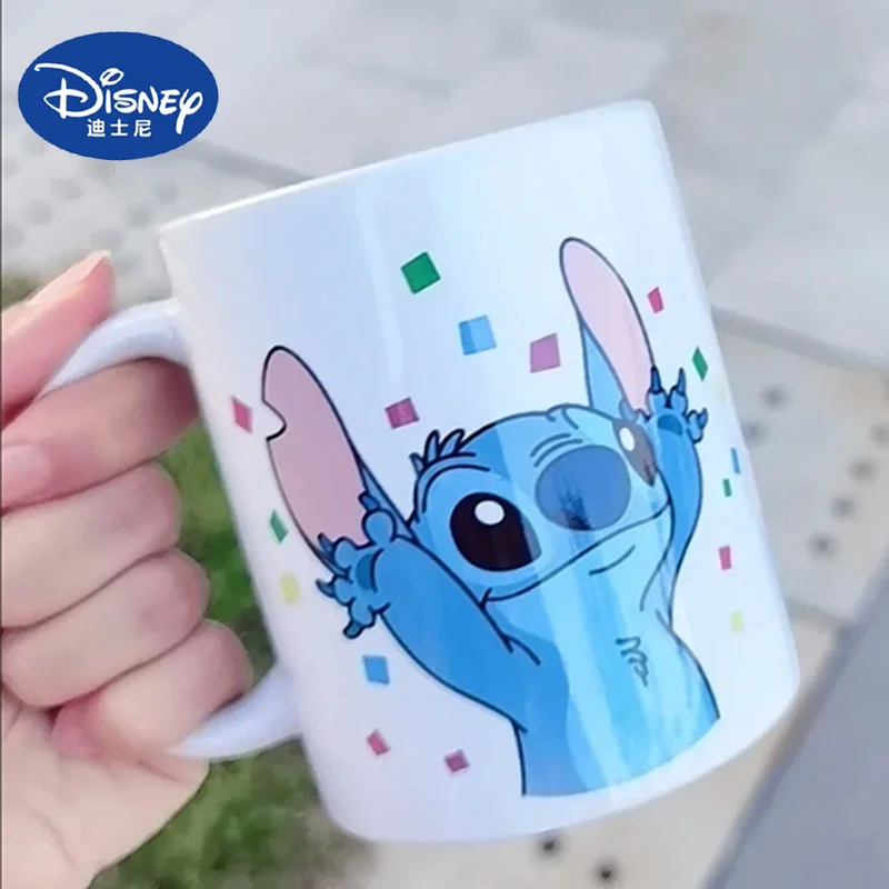 Kawaii Disney Stitch Action Figure Toys Cartoon Anime Ceramic Mug Creative Personalized Print Couple Student Cup Gifts For Kids