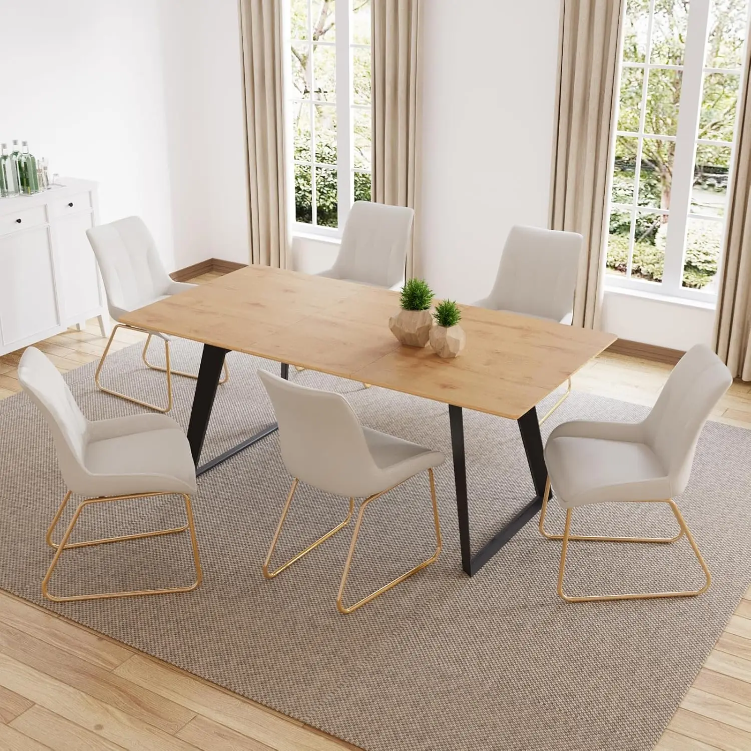 

Dining Table and Chairs Rectangular Wooden Dining Table Expandable Dining Table Space-Saving Multifunctional Dining Table