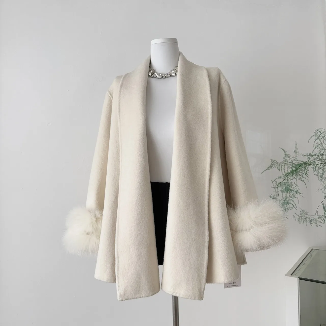 

Retro V-Ne Belted Woolen Coat Women's Casual Double-Sided Polyester Fiber Winter New Sle Faionable All-Match Coat