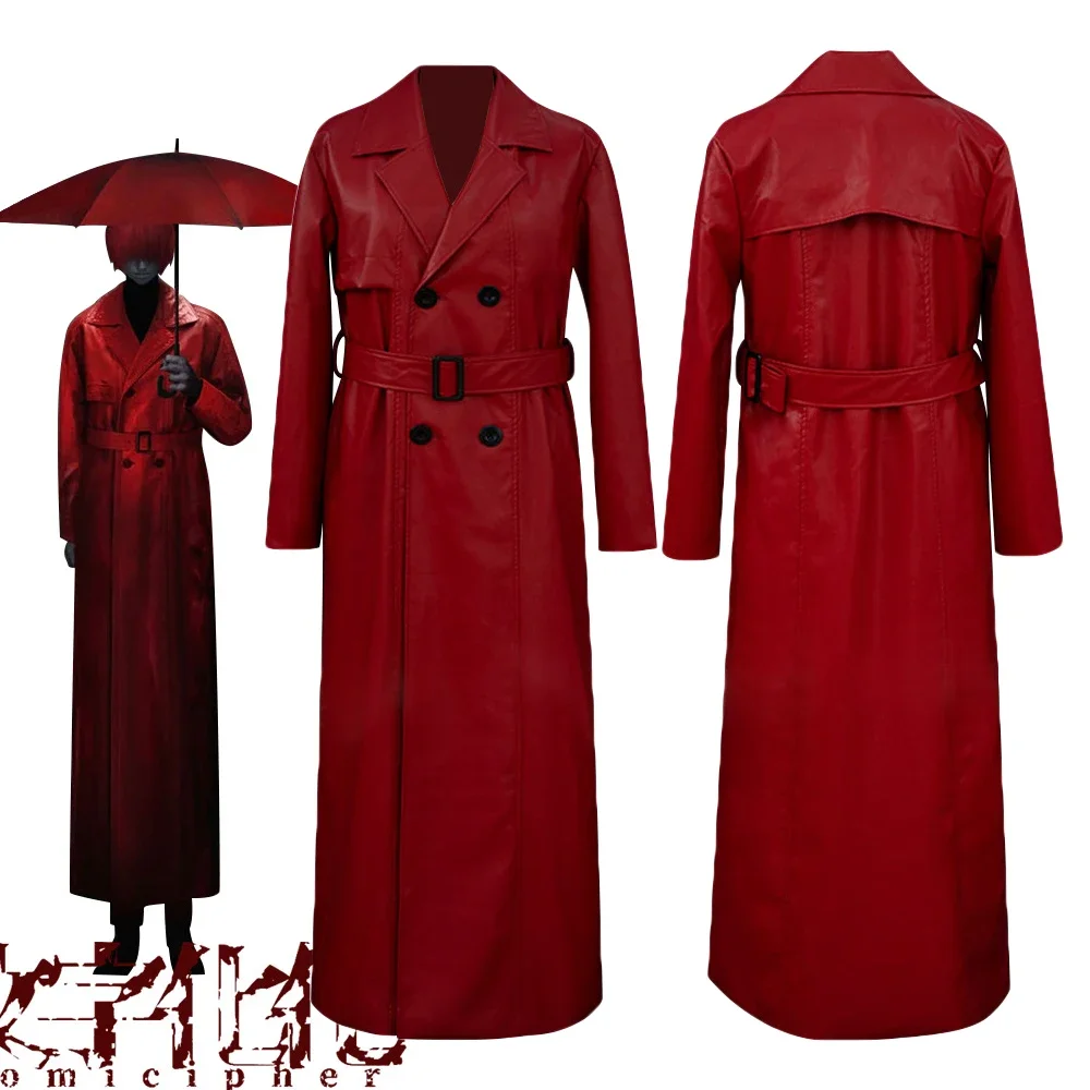 

Game Homicipher Mr.Scarletella Cosplay Costume Unisex Red Overcoat Coat PU Leather Windbreaker Carnival Masquerade Party Clothes