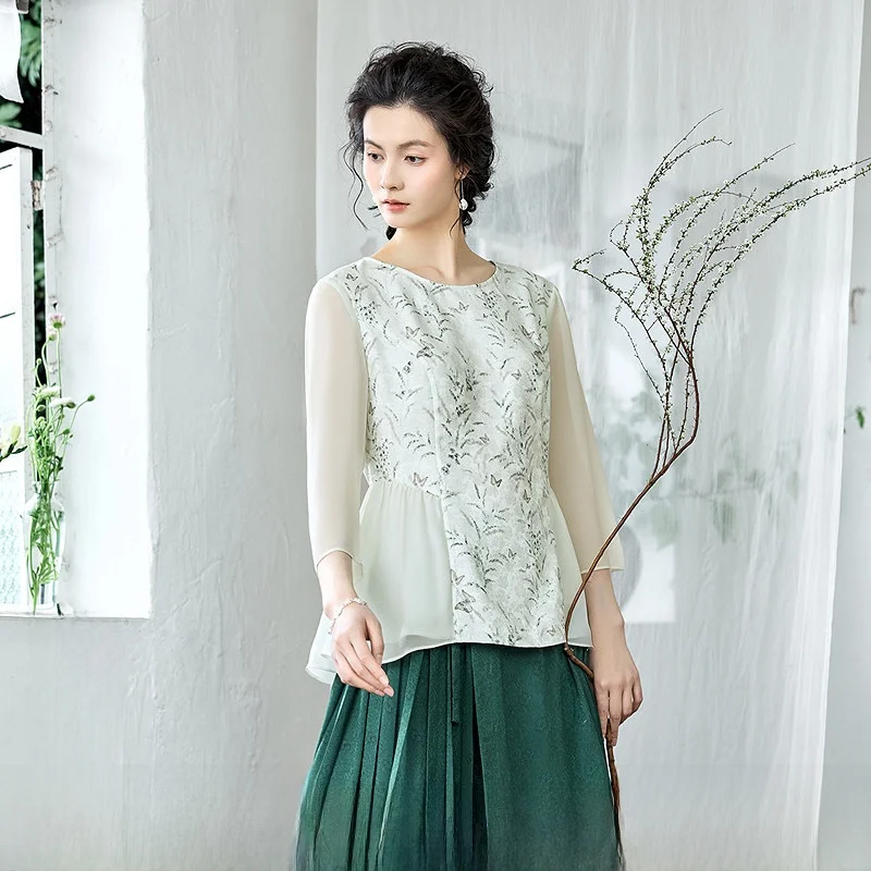 

Slimming Floral Print irt Women's New Arrival Spring Summer Gentle Print Hemline a Life on the Left Polyester Fiber Breatha...