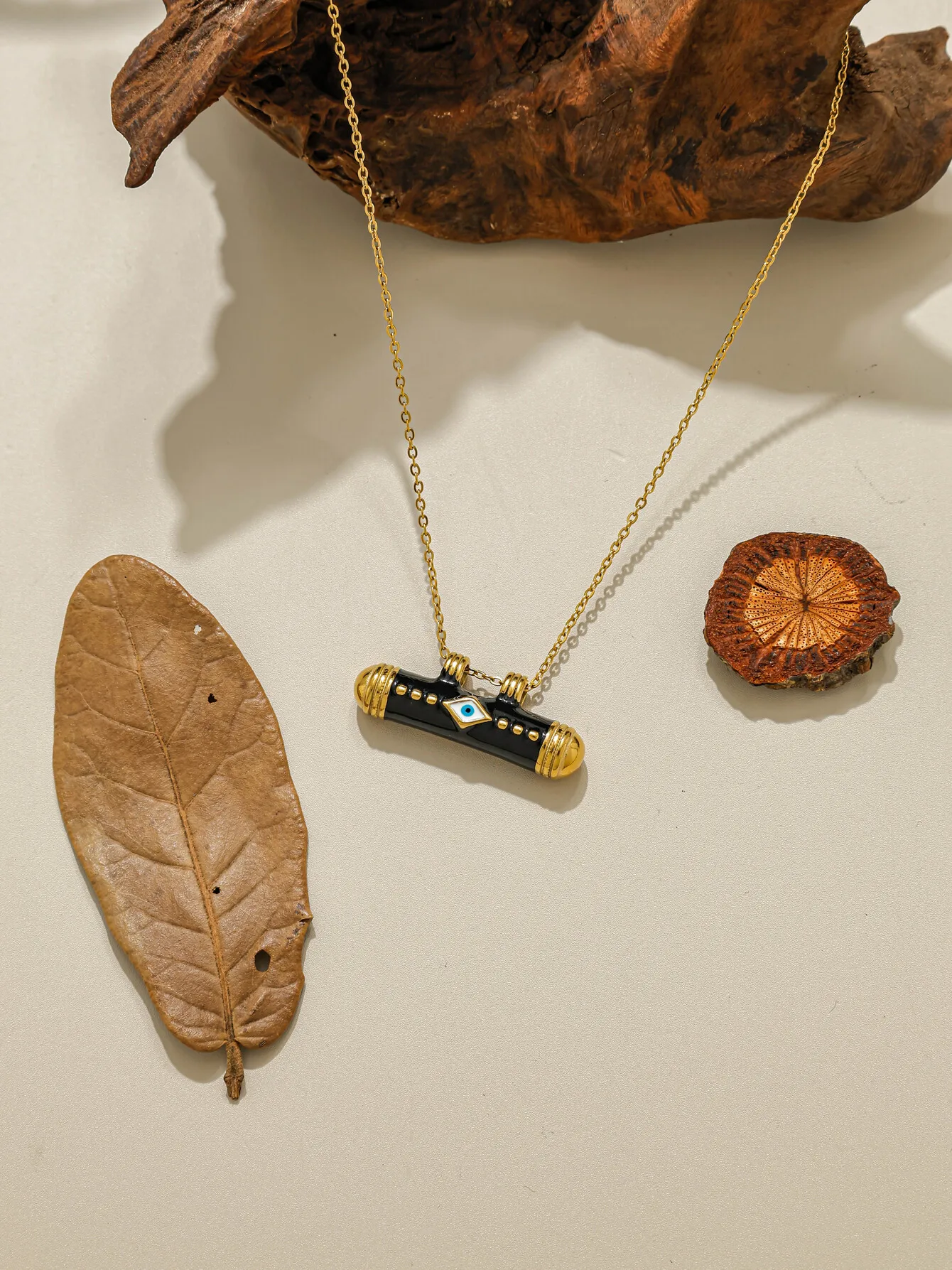 Colorful stainless steel enamel natural stone tubular pendant fashion necklace, eye necklace, bohemian style jewelry gift
