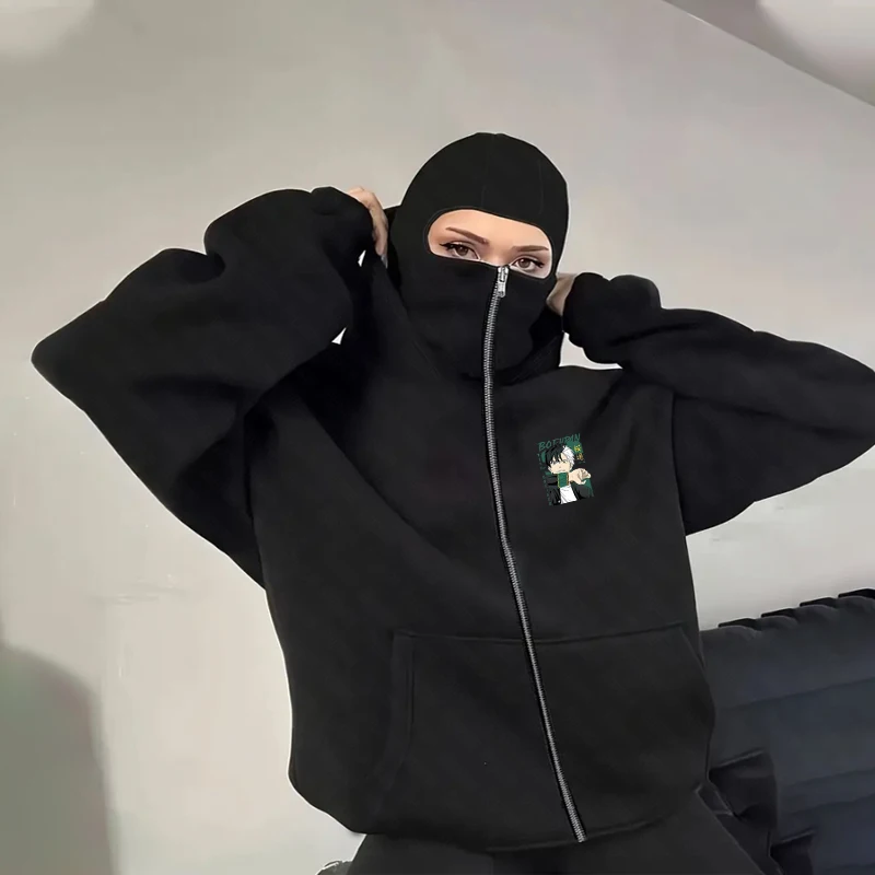 高品質ジッパーアニメカジュアルさくらハルカプリントフード付きスウェットシャツ男性用、長袖パーカー秋男性ルーズ