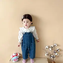 Baby Clothes Spring and Autumn Korean Style Infant and Toddler Sleeveless Sling Jumpsuit Baby Soft Denim Sling Outing Crawl Suit