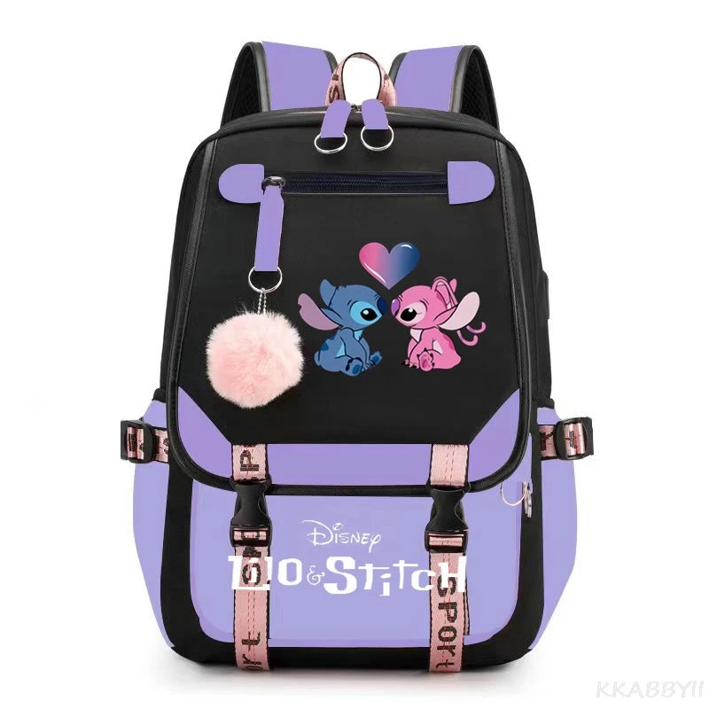 Cartoon Anime mochila escolar para adolescente, mochila Lilo e Stitch para meninas, mochila de lona para laptop, mochila feminina