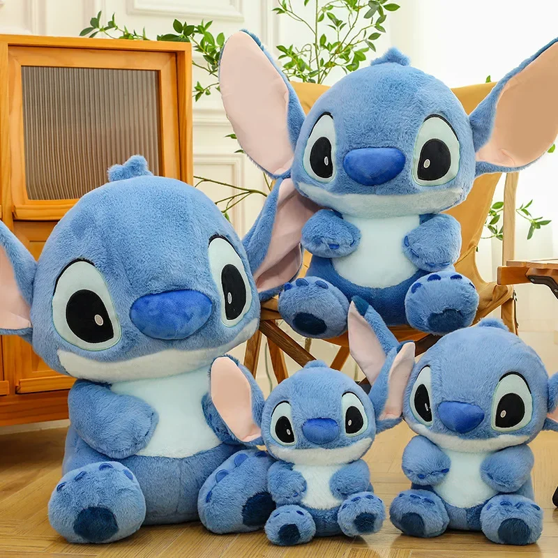Kawaii Disney Blue Stitch Plüschtier, großes gefülltes Spielzeug, weiches Kissen für Kinder, Geburtstagsgeschenk, Stofftier, niedliches blaues sitzendes Tier