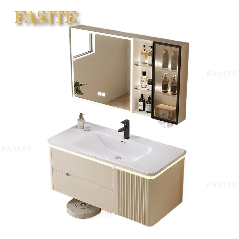 For Bathroom Thickened Honeycomb Aluminum Cabinet Ceramic Integrated Basin Vanity Combo with Smart Mirror Space Saving Modern