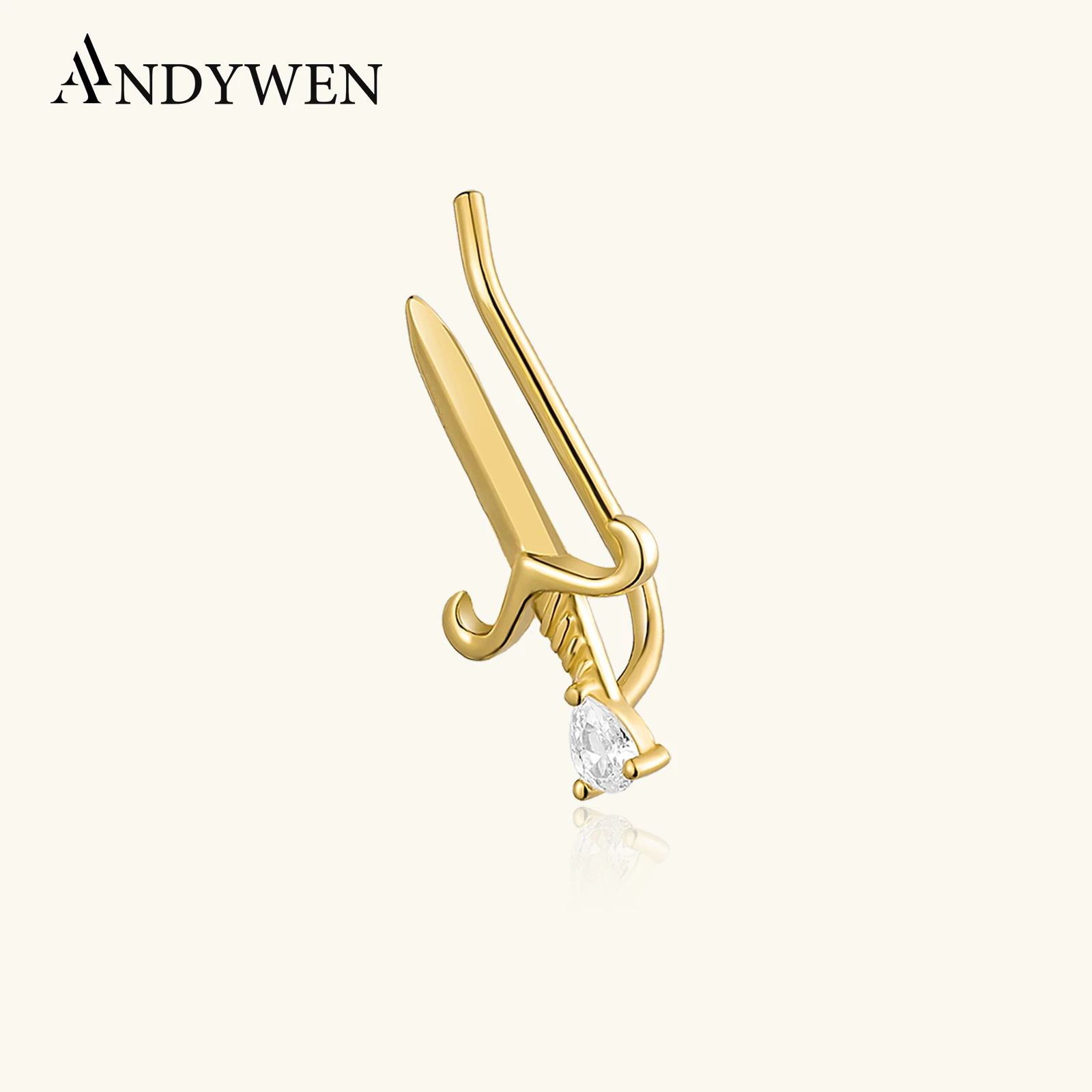 ANDYWEN 925 Sterling Silver Gold Crush Zircon Earring Love Stud Earring Climber Women Fine Jewelry 2023 Crystal Slim Jewelry