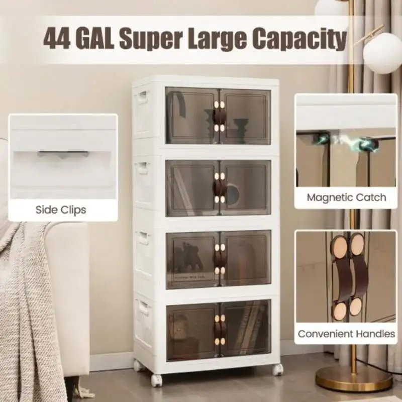 Picture 9: Set of 4 stackable storage boxes with lids & wheels & doors 49.5 x 31.5 x 112.5 cm