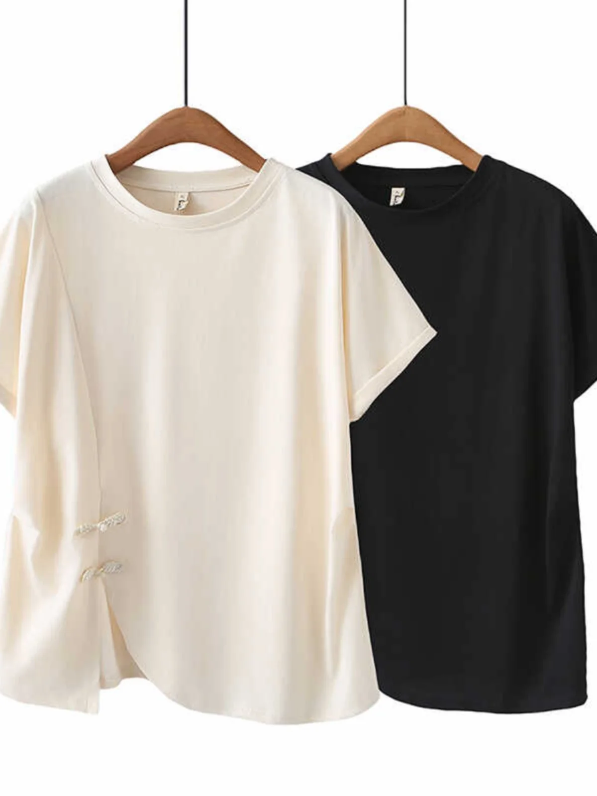 plus Size Short Sleeve T-Shirt Women's New Chinese Style National Trend Button Design Small Audience Split Irregular Top
