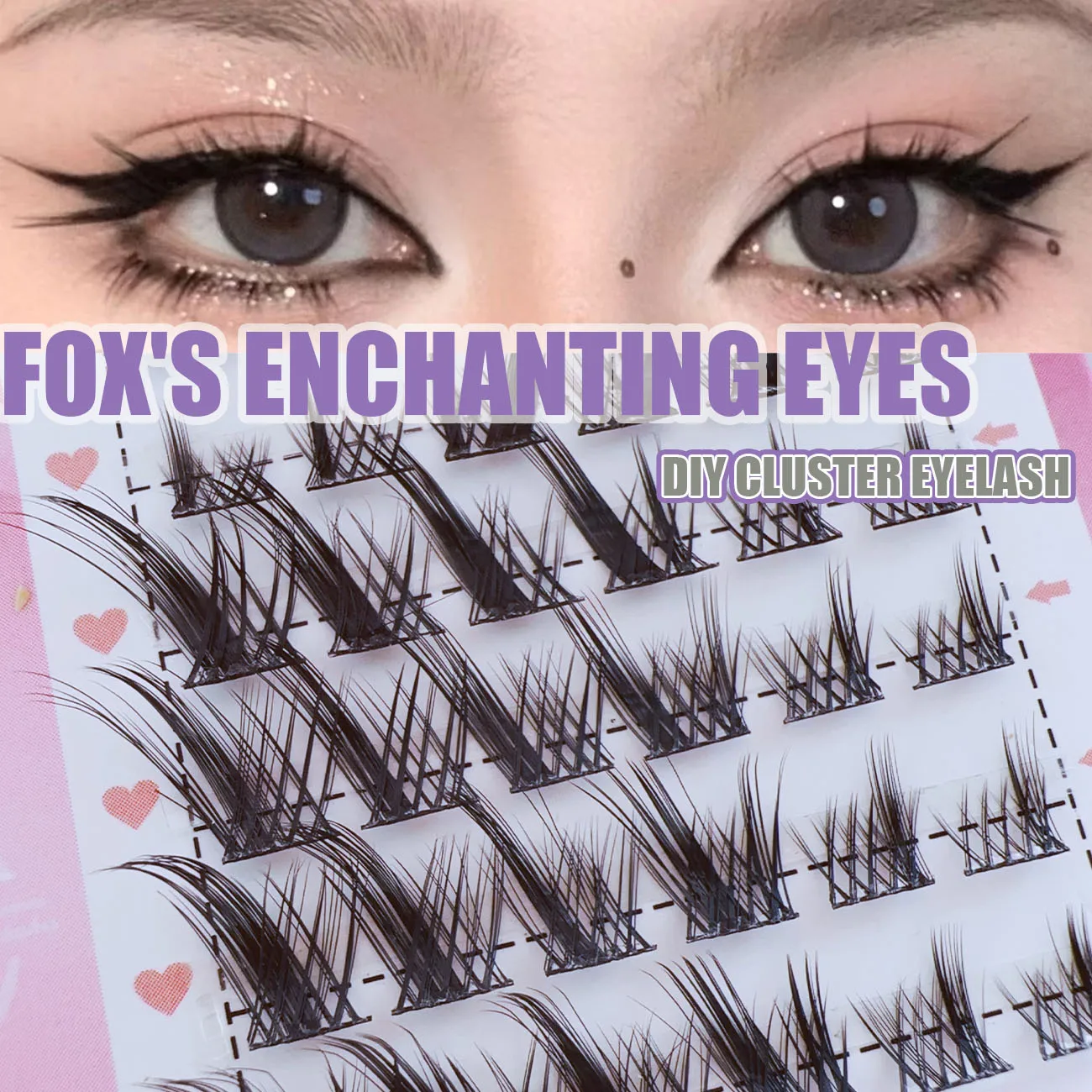 8 Rows Fox Eye Manga False Eyelashes Cluster Fake Eyelashes Curling Up Long And Thick Lashes Volume Mixed Tray Natural Lashes